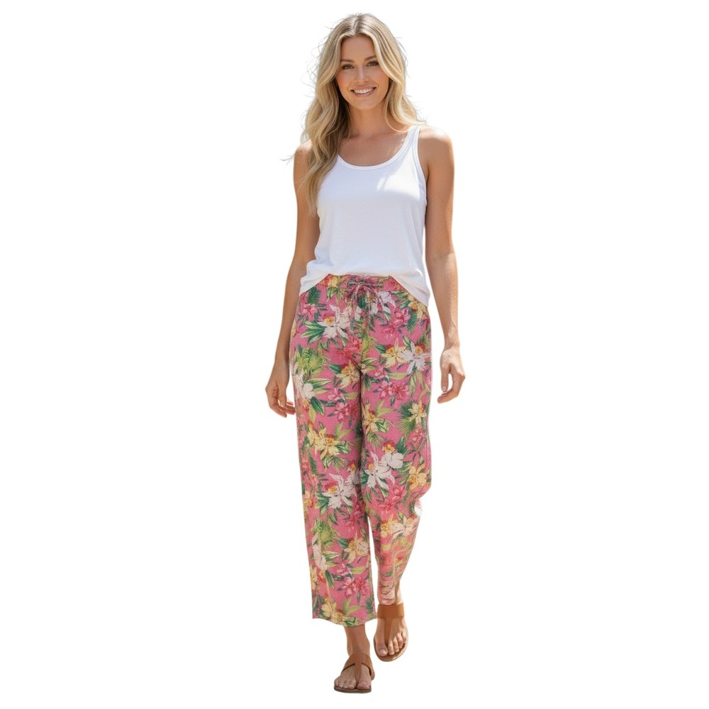 Tommy Bahama NWT Pink Floral Wide Leg Linen Bld Pant S/M W30 Resort Coastal $128